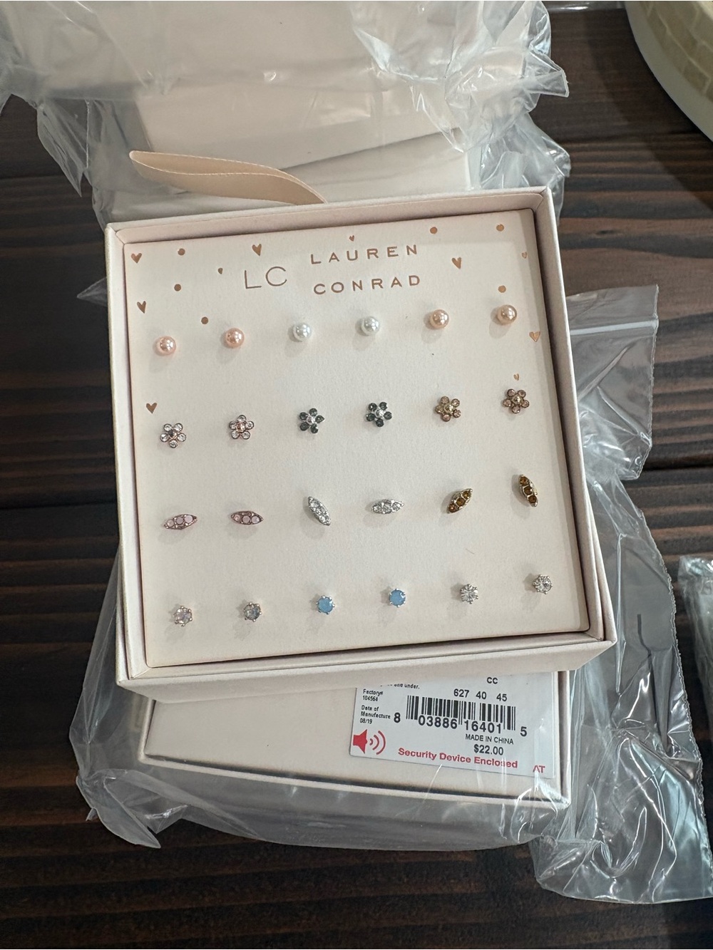 LC Lauren Conrad Pink, Gold, Silver & Pearl Stud Earring Set - Picture 3 of 3
